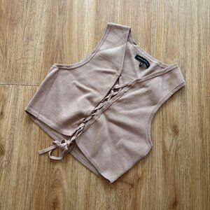 Kendall & Kylie Light Knit Front Lace Up Sleeveless Tank Brown Women’s Size XS